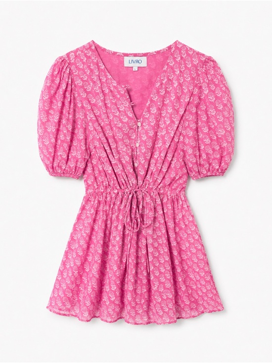 Livro Dresses & Skirts - LIVRO Pink & White Printed 100% Cotton Mini Dress Size L